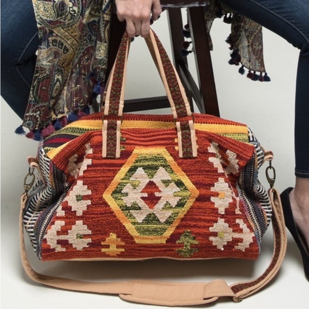 Boho Southwestern Ethnic Print Duffel Bag NWT